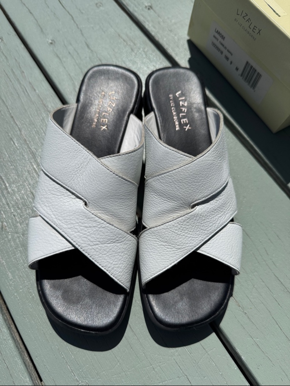Liz Claiborne White Crisscross Leather Slide Mules